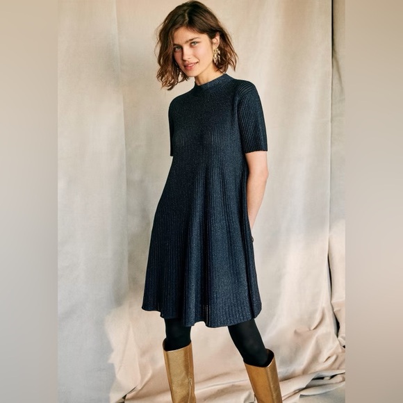 Sezane Dresses & Skirts - Sezane Eleanor RARE Blue Lurex Knit Bow Tie A-Line Dress Sz M